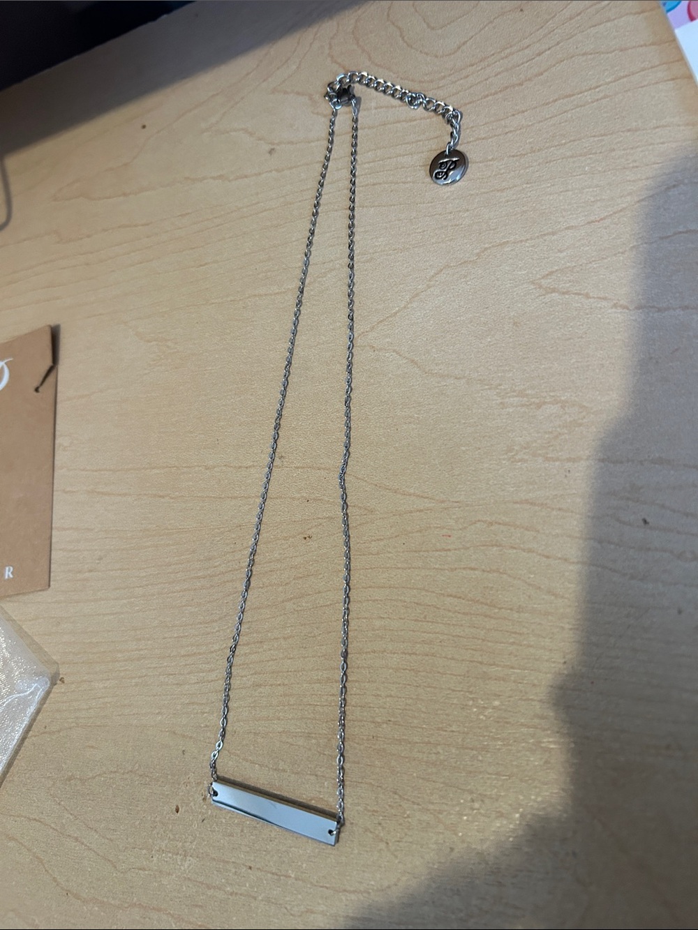 Silver Bar Pendant Necklace - Minimal Chain